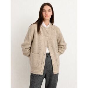 Alex Mill Chunky Donegal Knit Mirielle Cardigan Sweater Oatmeal Medium Wool